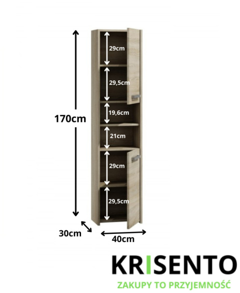 Słupek łazienkowy 40 cm dąb sonoma LAZ-1311-SON