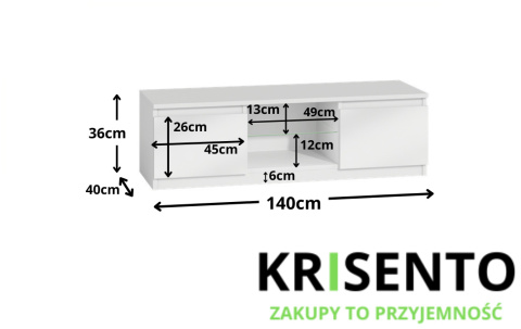 Szafka rtv 140 cm biała w połysku RTV-502-BIEL-POL