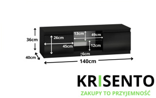 Szafka rtv agd połysk czarny podświetlana RTV-502-CZERN-POL+L