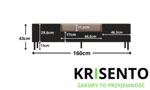 Szafka rtv frezowana 160 cm dąb artisan - czerń RTV-506-ART-CZERN